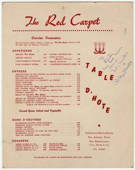 Mickey Mantle And Billy Martin Dual Signed "The Red Carpet"  Restaurant Menu (PSA/DNA)